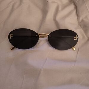 New Oval Black & Gold Sunglasses F Letter Rhinestone Detail Designer Inspired FF